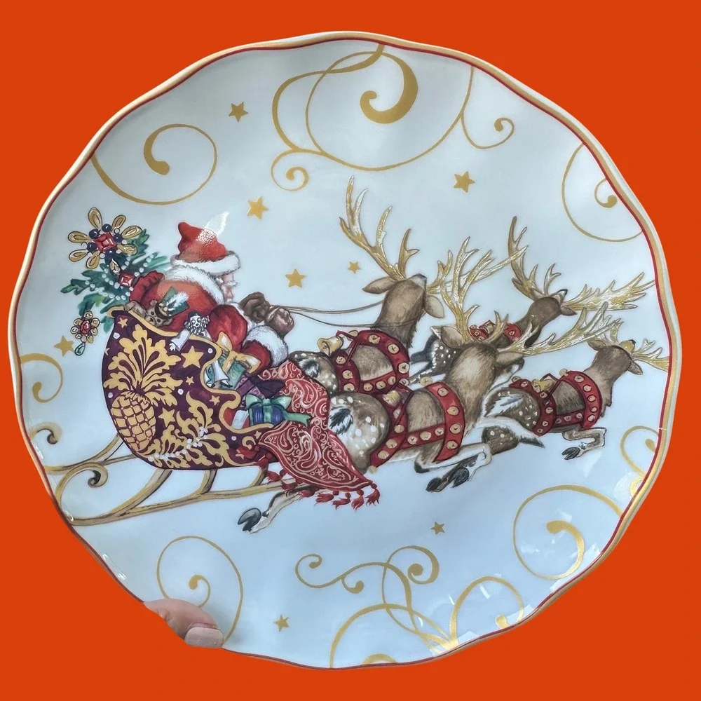 Williams Sonoma Twas the Night Before Christmas 2 dinner & 2 salad plate Santa